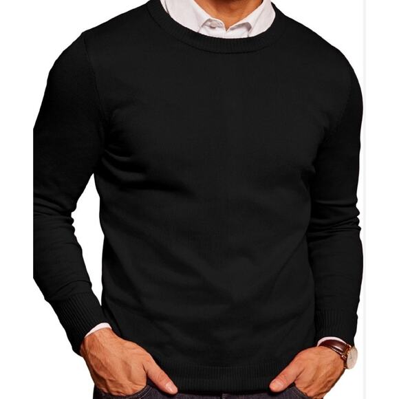 Men’s Crewneck Black Pullover Slim Fit Light Knit Sweater Career Capsule Sx L - Picture 1 of 9